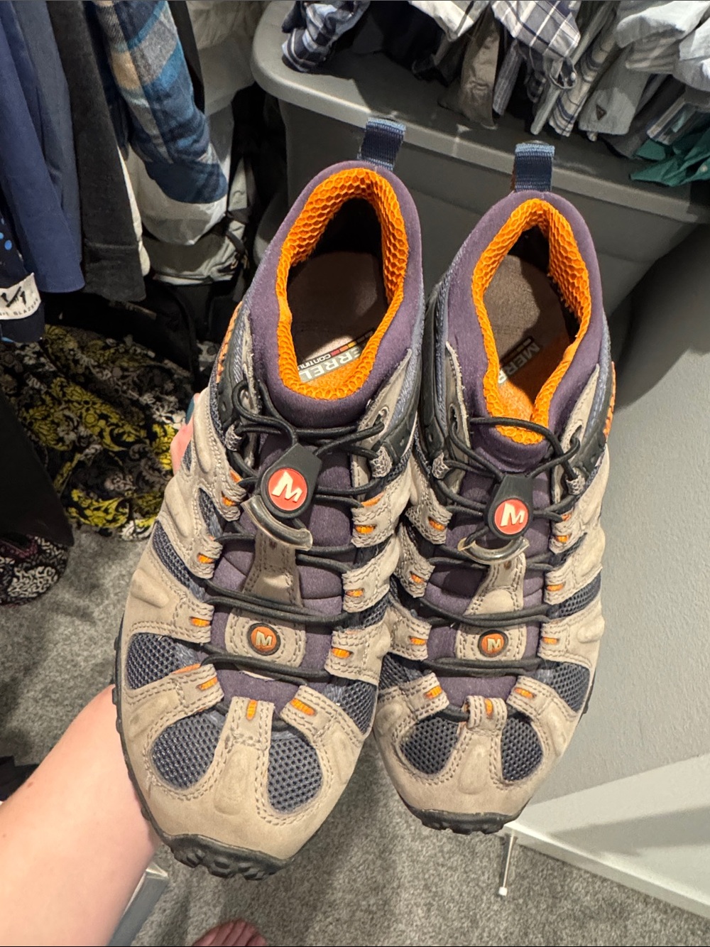 Merrell Men's Grey and Orange Trail Sneakers